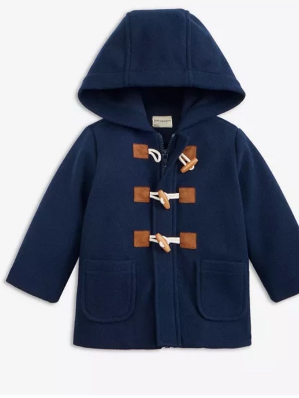 Baby size 12M First Impressions Navy Hooded Pea Coat with Tan Toggle Accents